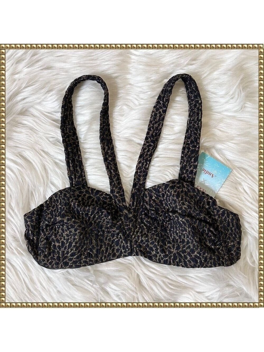 Andie Swim Monaco Black Gold Metallic Bikini Top Small